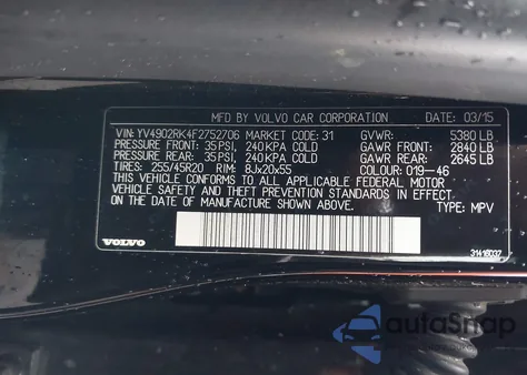 2015 Volvo Xc60 T6 из США, поврежденный, VIN YV4902RK4F2752706